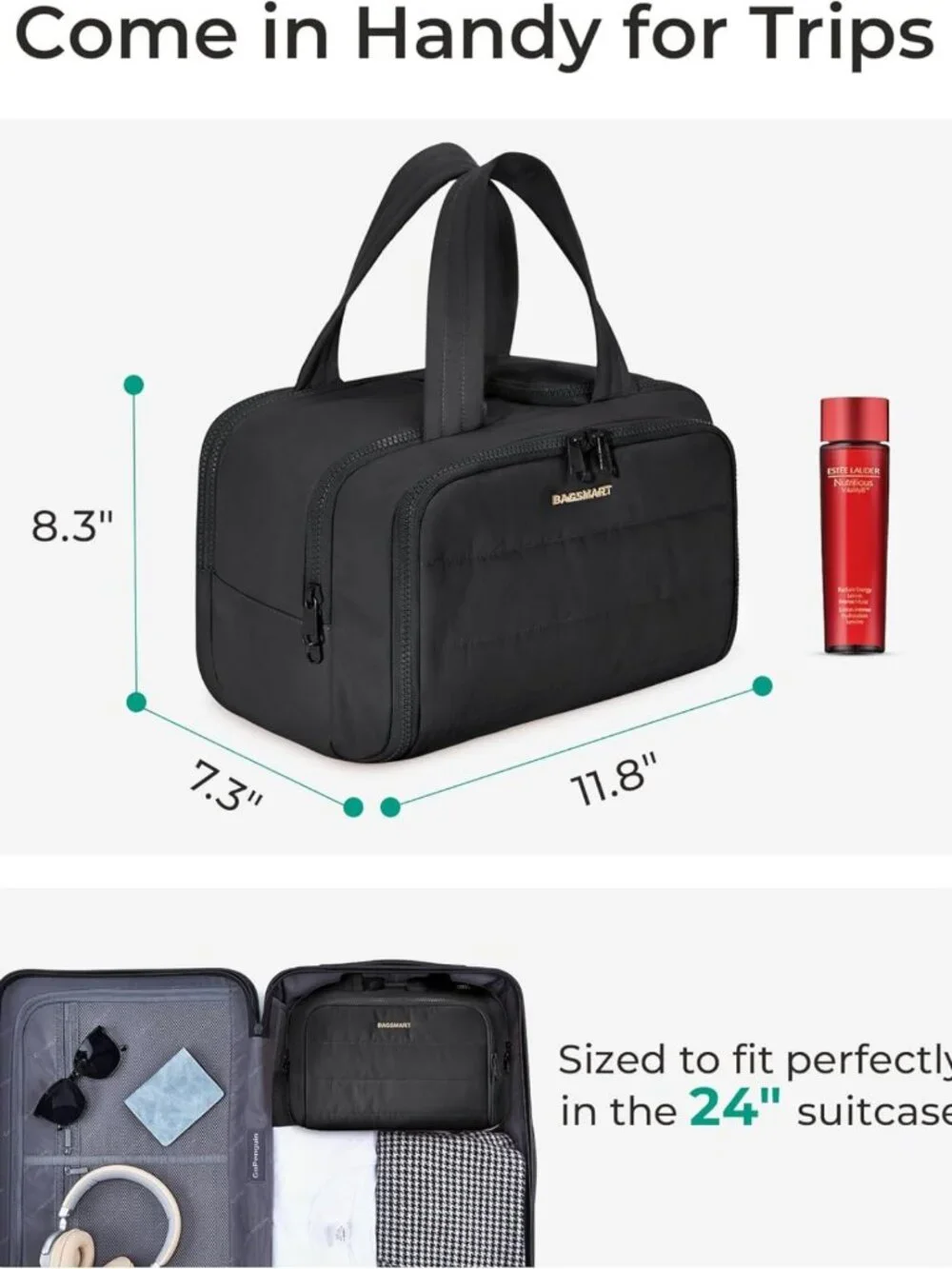 Lightweight Travel Toiletry Bag - Large Wide-Open Makeup Organizer with Handle